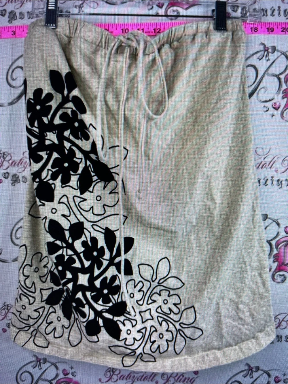 Beige Floral Print Drawstring Skirt